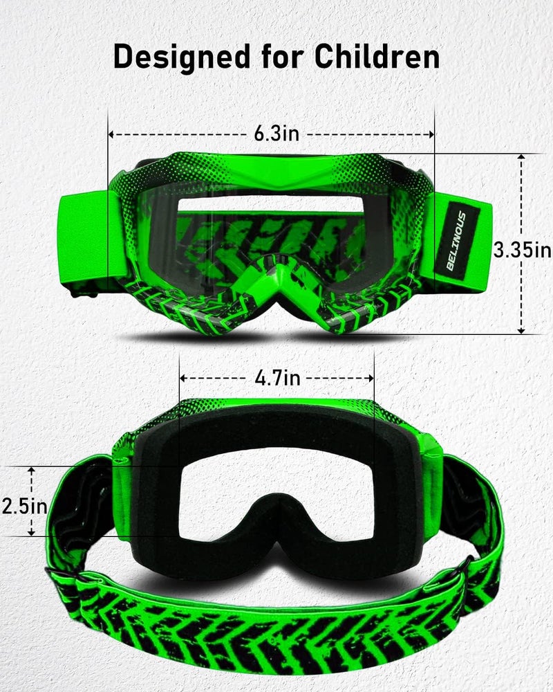 BELINOUS Kid Riding Goggles for ATV Dirt Bike Motorcycle Motorcross MX, Youth Dirt Bike Goggles for Kids 3-12 with Soft Strap - Image 2